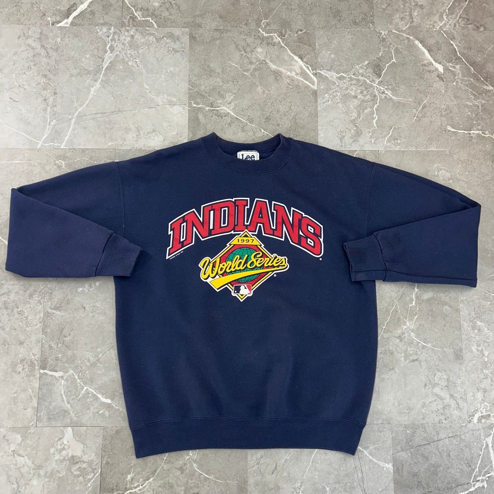 90s Vintage Cleveland Indians Sweatshirt Mens Large World Series Crewneck Blue